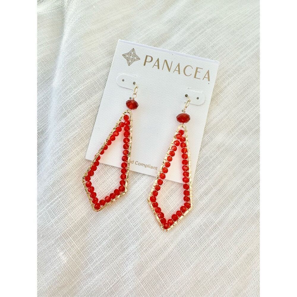 Panacea red beaded dangle boho earrings - Picture 3 of 3